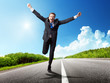 business man run on the road