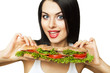 funny woman and long sandwich