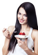 hungry cute girl with cake