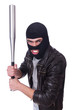 Male hooligan with bat on white