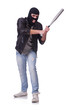 Male hooligan with bat on white