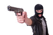 Young thug with gun isolated on white