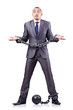 Businessman with shackles on white