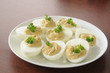 Hummus in egg halves