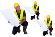 Photo: Multiple shot on foreman with plans kneeling Multiple shot on foreman with plans kneeling