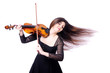 Young performer with violin on white