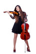 Young performer with violin on white