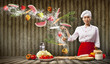 Asian female cook with knife
