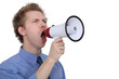 Man yelling into a megaphone