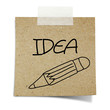 Photo: drawin pencil note taped recycle paper on white background drawin pencil note taped recycle paper on white background