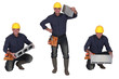 Multiple shot of mason carrying breeze block