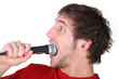 Man swallowing a microphone