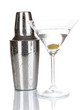Cocktail shaker and cocktail isolated on white