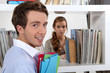 students in library