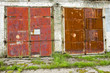 two old and rusted garage doors