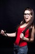 Beautiful Smart Woman Playing With Suspenders