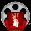 red chair with popcorn and a drink on the background of film