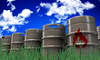 barrels with flame sign