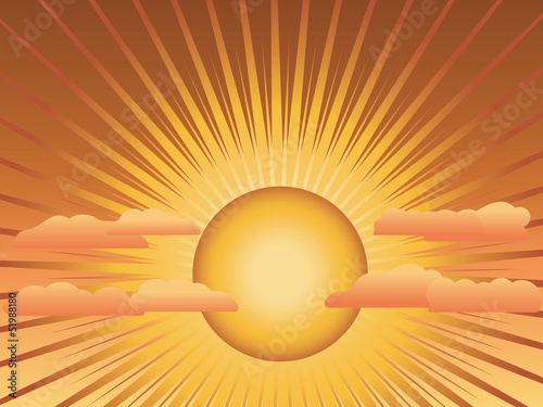 Vector: Sun with rays and clouds Sun with rays and clouds