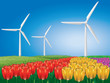 Vector: Wind turbine on tulip field Wind turbine on tulip field