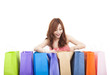 beautiful young woman open  shopping bags