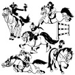 Vector: set with cartoon riders black white set with cartoon riders black white