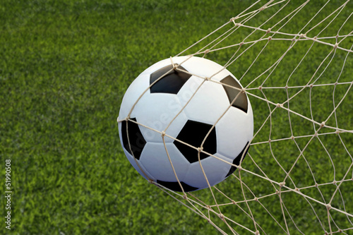 Photo: Close uo soccer ball in goal Close uo soccer ball in goal