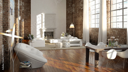 Illustration: wohnzimmer in einem loft wohnzimmer in einem loft