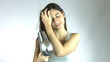 Video: Happy young woman drying long hair Happy young woman drying long hair