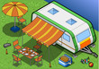 Isometric Roulotte in Camping in front view