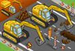 isometric yellow excavator in front view