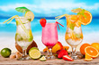 Summer drink with blur beach on background 