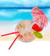 Summer drink with blur beach on background 