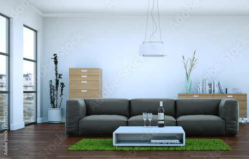 Illustration: Wohndesign - Ledersofa in Stadtwohnung Wohndesign - Ledersofa in Stadtwohnung