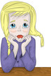 Girl child blond sad character cartoon style vector illustration