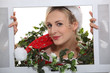 Christmassy woman inside a television set