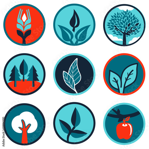 Vector: Vector emblems and signs with leaves and trees Vector emblems and signs with leaves and trees