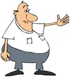 Fat man gesturing to the left
