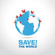 Save the World with paper butterflies - vector symbol