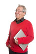 Senior Man with Laptop - on White Background