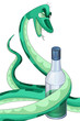 Snake wink bottle character cartoon style vector illustration