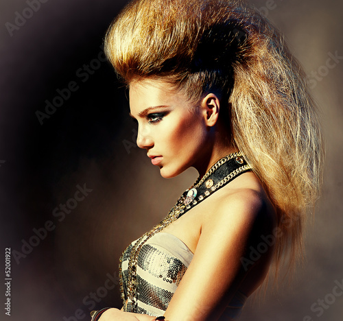 Photo: Fashion Rocker Style Model Girl Portrait. Hairstyle Fashion Rocker Style Model Girl Portrait. Hairstyle