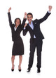 Photo: Portrait Cheering Young Business Couple Portrait Cheering Young Business Couple