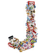 Collage made of newspaper clipping, letters, ABC 