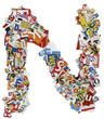 Collage made of newspaper clipping, letters, ABC 