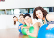 Group of people in a class of Pilates at the gym