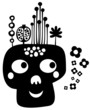 Funny skull with flowers. Vector illustration.