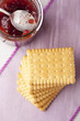 Fresh baked biscuits and red fruit jam