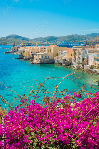 Greece Syros island artistic view of main capitol, also known as