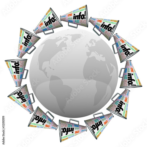 Photo: Many Bullhorns Megaphones Around World Global Info Communication Many Bullhorns Megaphones Around World Global Info Communication